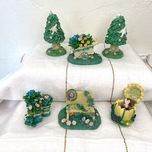 Easter Lot 2 Miniature Pastel Garden Figurine Set Bunny Trees Bench Bundle Green
